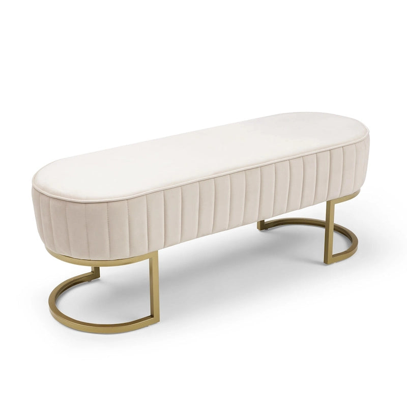 Velvet Oval Upholstered Bench with Golden Metal Legs ,48 Modern Storage Ottoman Bench