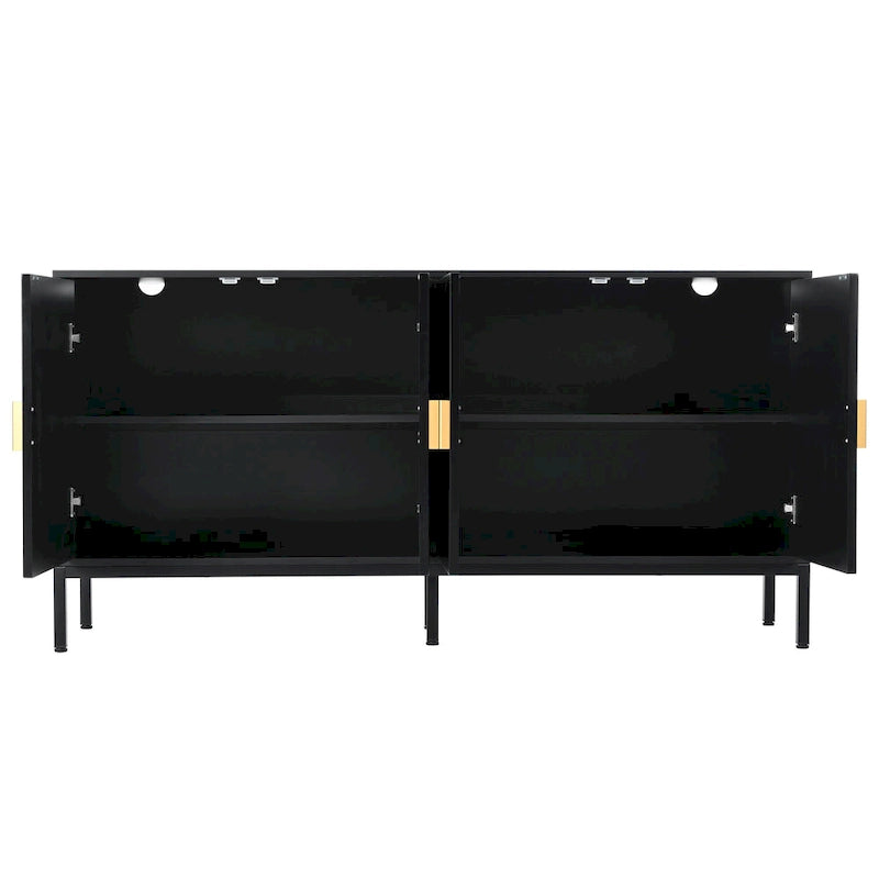 Exquisite Vertical-Striped Four-Door Sideboard with Sturdy Metal Legs and Semi-Circular Handles, for Entryway and Living Room