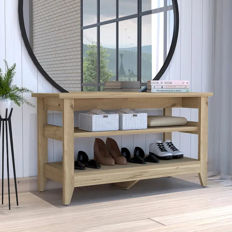 Storage Bench with 4 Legs & 2 Open Shelves | Entryway Shoe Bench | Modern Style