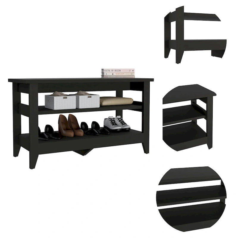 Storage Bench with 4 Legs & 2 Open Shelves | Entryway Shoe Bench | Modern Style
