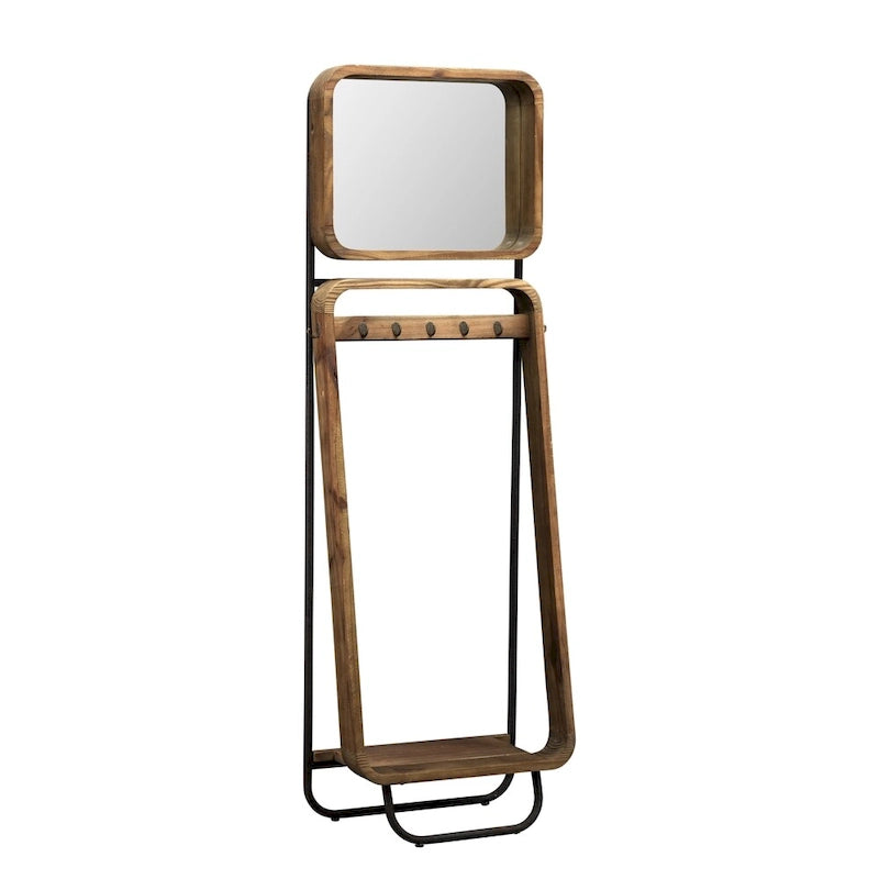 Industrial Wood & Metal Hall Tree | Entryway Coat Rack with Storage Hooks