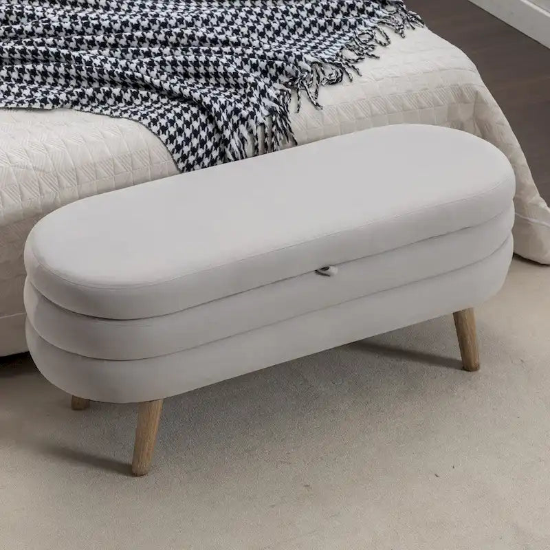 Velvet Fabric Storage Bench Bedroom Bench With Wood Legs For Living Room Bedroom Indoor