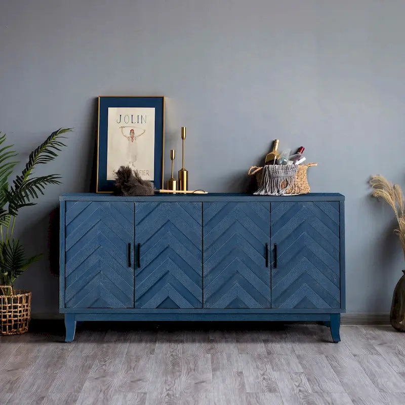 Stronger Vintage Style Buffet Cabinet, Lacquered Accent Storage 4 Door Wooden Cabinets,Thickened Sideboard Storage Cabinet
