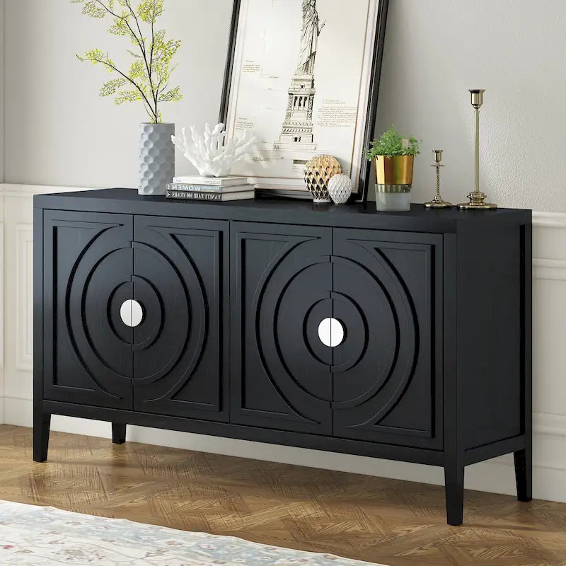 Retro Sideboard door with Circular Groove Design Round Metal Door Handle for Entrance, Dinning Room, Living Room (Gray)